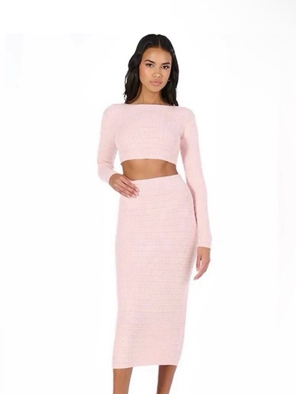 naked wardrobe Blush Pink Ribbed Knit Midi Set - Picture 5 of 8